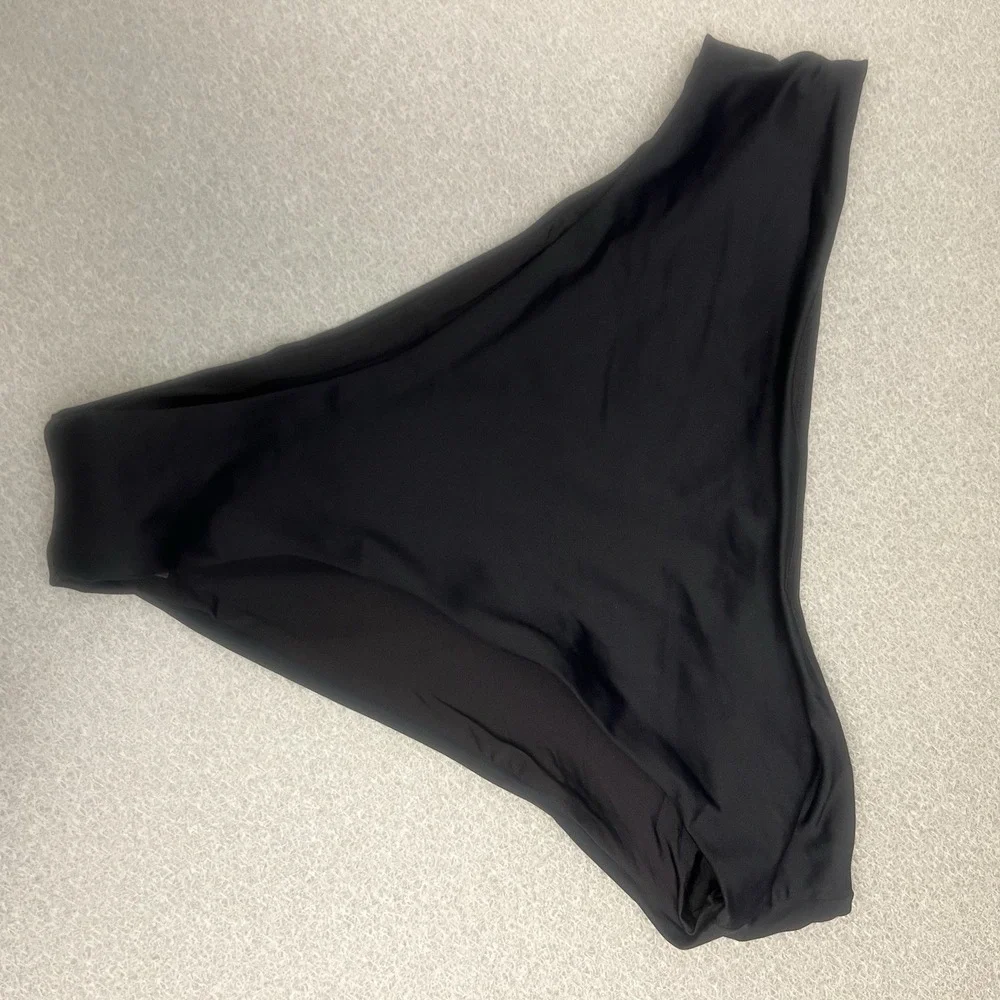 NWT Skims Signature‎ Swim Mid Waist Bikini Bottoms High Cut Onyx Black Large New